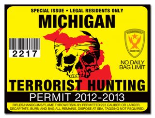 Michigan Terrorist Hunting Permit Tag Truck Silverado RZR Wrangler
