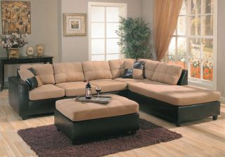 Tan Microfiber Dark Brown Leather Right Sectional Sofa