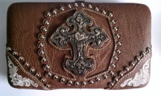 Montana West American Cowgirl Cross Collection Checkbook Wallet Brown