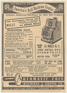 1948 Mills Bell Slot Machine Automatic Coin Machines & Supply Co Print