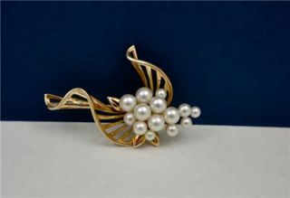 Mikimoto 14k Yellow Gold Cultured Pearl Brooch