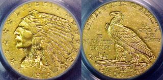 Certified 1912 Indian Quarter Eagle $2 1 2 Dollar US Gold Coin