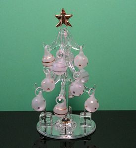 Mini Clear Glass Christmas Tree w Gold Ornaments 155