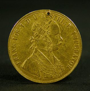 1890 Franz Joseph Austrian Hungary 4 Ducat Gold Coin AU