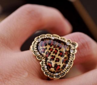 Leopard Heart Shaped Flexible Ring Gold Fashion Jewelry
