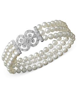 Sterling Silver Bracelet, Cultured Freshwater Pearl and Diamond (1/6