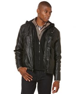 Perry Ellis Big and Tall Jacket, Faux Leather Jacket with Hood