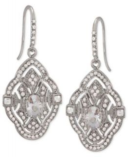 Carolee Earrings, Silver Tone Glass Crystal Diamond Shape Drop