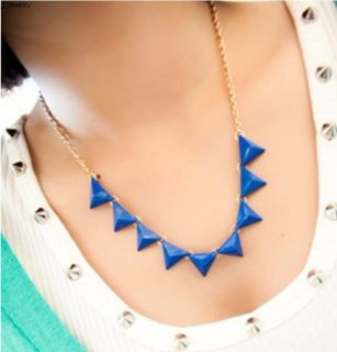 Delicate Punk Style Blue Enamel Geometric Triangle Gold Tone Necklace