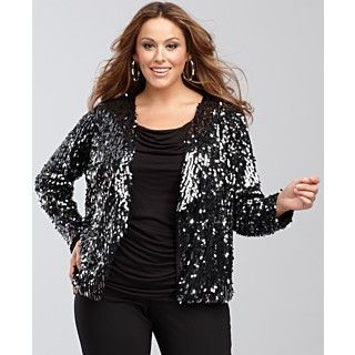 INC International Concepts Plus Size Sequin Jacket, Ruched Tank
