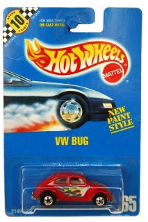 1992 Hot Wheels 65 VW Bug Beetle in Red Blue Card