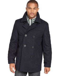 Tommy Hilfiger Coat, Melton Wool Blend Peacoat   Mens Coats & Jackets