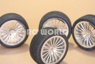 RC 1 10 Car Tires Wheels Rims Chrome Kyosho Tamiya