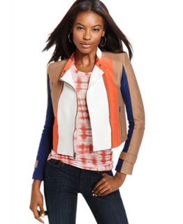 BCBGMAXAZRIA Jacket, Long Sleeve Colorblocked Motorcycle