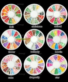 New 120 Pcs 3D Mix Fimo Nail Art Tips UV Acrylic Decoration Wheel