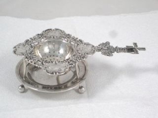 Antique Dutch Silver Tea Strainer English Sterling Silver Stand Dated