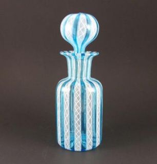 Murano Glass Blue White Filigrana Latticino Bottle Stopper