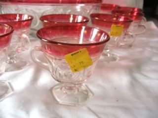 Vintage Indiana Glass Lexington Ruby Stain Punch Bowl 14 Pcs NOS