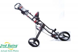 New Bag Boy Automatic 1 Step Fold 3 Wheel Push Cart Black Red Trim I