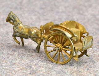 Antique Horse Wagon Toy Cast Lead Doll House Gold Gilt German