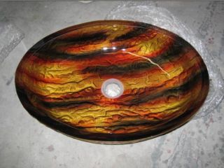 Molten Lava Oval Glass Vessel Bathroom Sink for Faucet