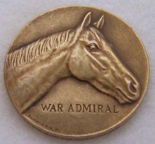 WAR ADMIRAL   BEAUTIFUL 24 KARAT GOLD ON SILVER HORSE RACING MEDALLION