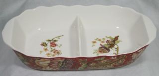 222 Fifth Gabrielle Red Fine China Divided Serving Bowl New