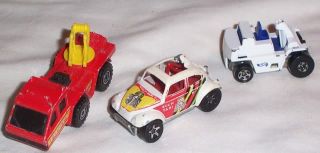 1980s Hot Wheels Die Cast Fire Engine Jeep Bug N Taxi