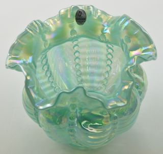 Fenton Art Glass Carnvial Aqua Ruffle Top Vase Collecitble Iridescent