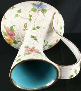 Vintage Italian Hand Painted Deruta Vase with Unusual Shape, Flowers