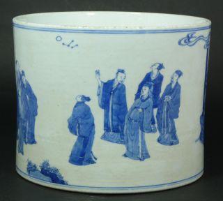 19th C Antique Chinese Porcelain Blue White Brush Pot