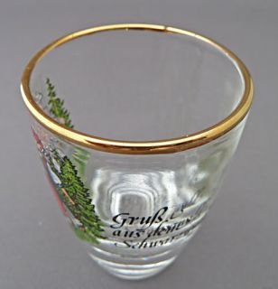 Greetings From Black Forest Costume Souvenir Shot Glass Gold Rim