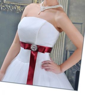 UK Luxury Sash Satin Rhinestones Wedding Dress M WD62
