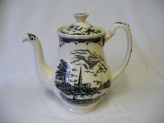 Superb Vintage Black Cream Teapot WH Grindley Scenes After Constable