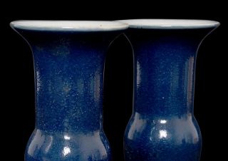 Pair Chinese Antiques 18th C Porcelain Monochrome Blue Glazed Vase