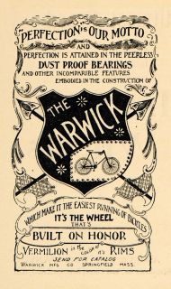 Warwick DustProof Bearing Vermilion Rim Bicycle   ORIGINAL ADVERTISING
