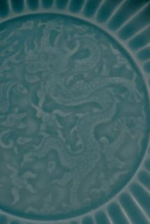 Exquisite Chinese Antique Sky Blue Glaze 18th C Monochrome Plate