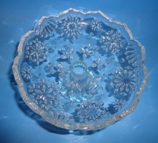 Glass Crystal Pedestal Candy Dish 3 D Design Scalloped Edge Vintage