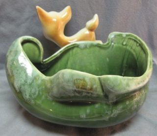 Vtg Walt Disney Bambi Pottery Planter Figural Flower Pot Green Drip