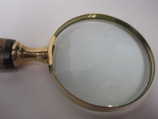Decorative Magnifying Glass Gold Rim Hand Carved Twisted Wooden Handle