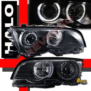00 01 BMW E46 2dr Coupe Halo Projector Headlights Black 1 Pair