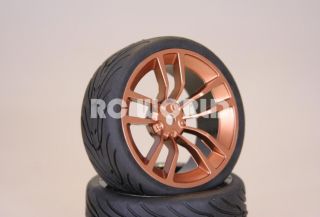 RC 1 10 Car Tires Gold Wheels Rims Package Kyosho Tamiya HPI
