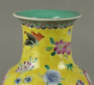Stunning Antique Chinese Yellow Ground Famille Rose Vase Early 19th C