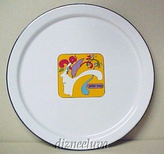 MUST SEE PETER MAX WHITE ENAMEL LARGE ROUND SERVING TRAY   EXCELLENT