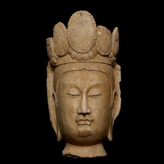 China Antique Antiques Qi Stone Carving Buddha Head Statue JBQ57