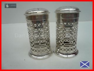 Pair of Pierced Work Sterling Silver Pepper Pots Hallmarked Chester