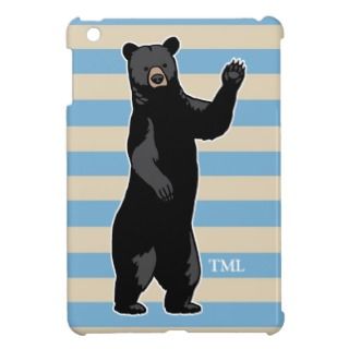 Waving Bear Says Hello, Striped, Monogrammed iPad Mini Case