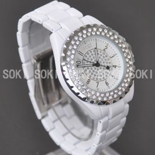 New SOKI White Crystal Glass Analog Quartz Lady Wrist Band Watch M89