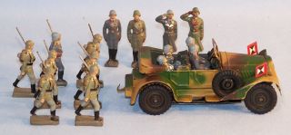 Lineol Kübelwagen + 15 Soldaten, 4cm Serie, 30er Original (22259