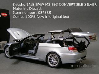 Kyosho 1/18 BMW M3 E93 CONVERTIBLE SILVER n/autoart ut e92 m5 m6 VERY